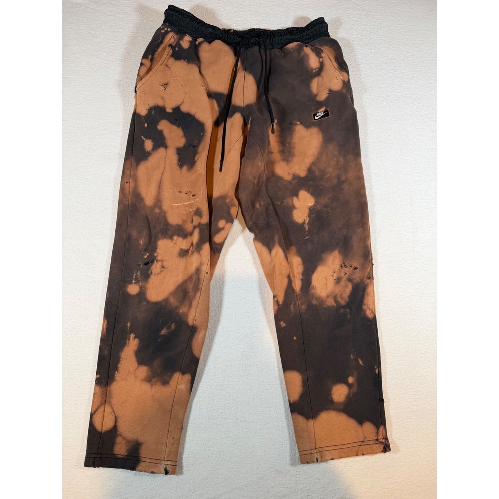Nike Bleach Dye Sweatpants Mens Medium Black Orange Custom Distressed Joggers